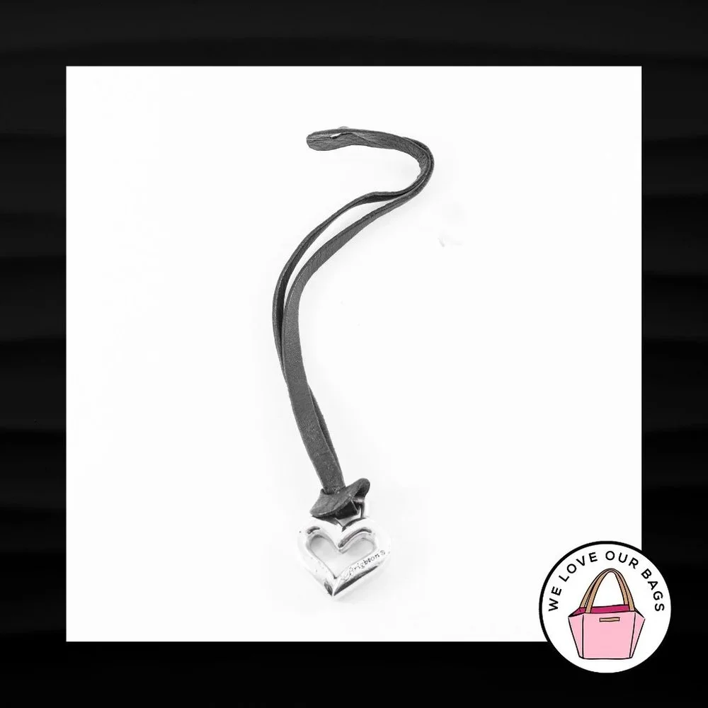 BRIGHTON HEART SILVER BLACK LEATHER STRAP LOOP KEYFOB BAG CHARM KEYCHAIN HANGTAG